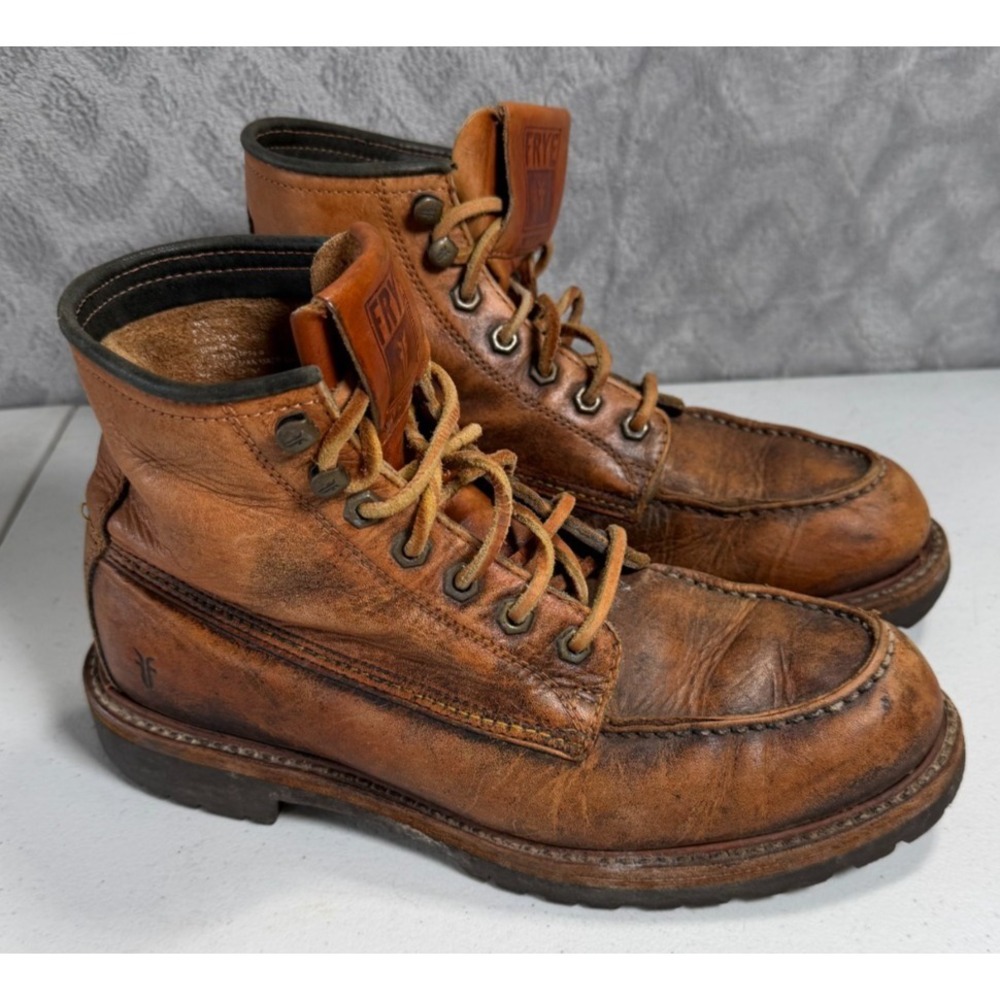 Frye Dakota Mid Lace Boots Brown Leather Moc Toe Mens Size 7.5. CJJAMES 🥴
